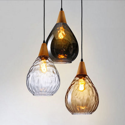 Pendant Light | Wood Cap Glass Teardrop Design