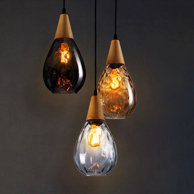 Pendant Light | Wood Cap Glass Teardrop Design