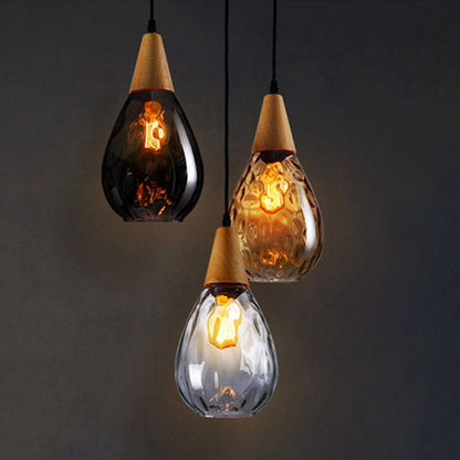 Pendant Light | Wood Cap Glass Teardrop Design