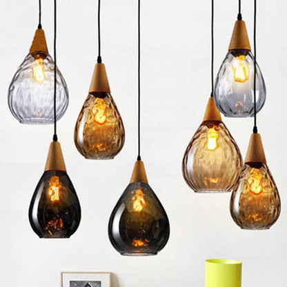 Pendant Light | Wood Cap Glass Teardrop Design