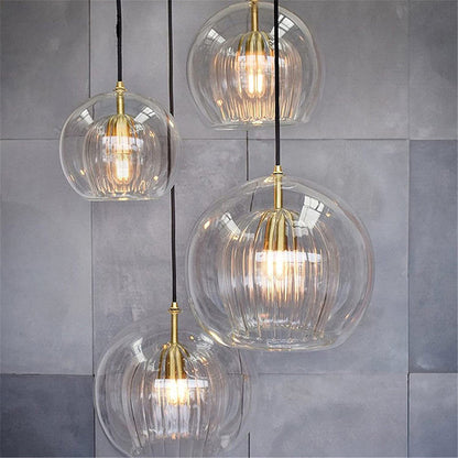 Pendant Light | Glass Globe Ribbed Design