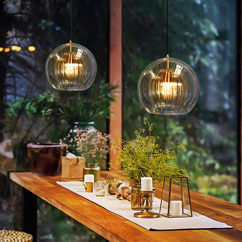 Pendant Light | Glass Globe Ribbed Design