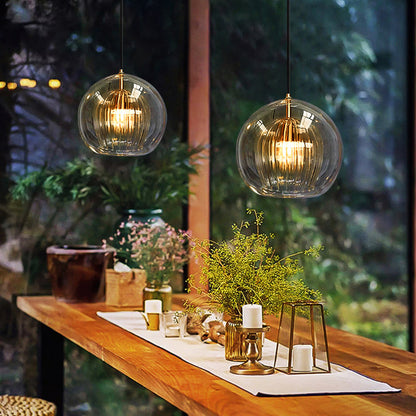 Pendant Light | Glass Globe Ribbed Design