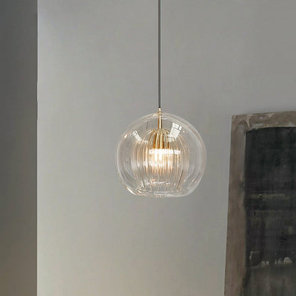Pendant Light | Glass Globe Ribbed Design