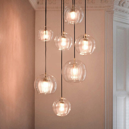 Pendant Light | Glass Globe Ribbed Design