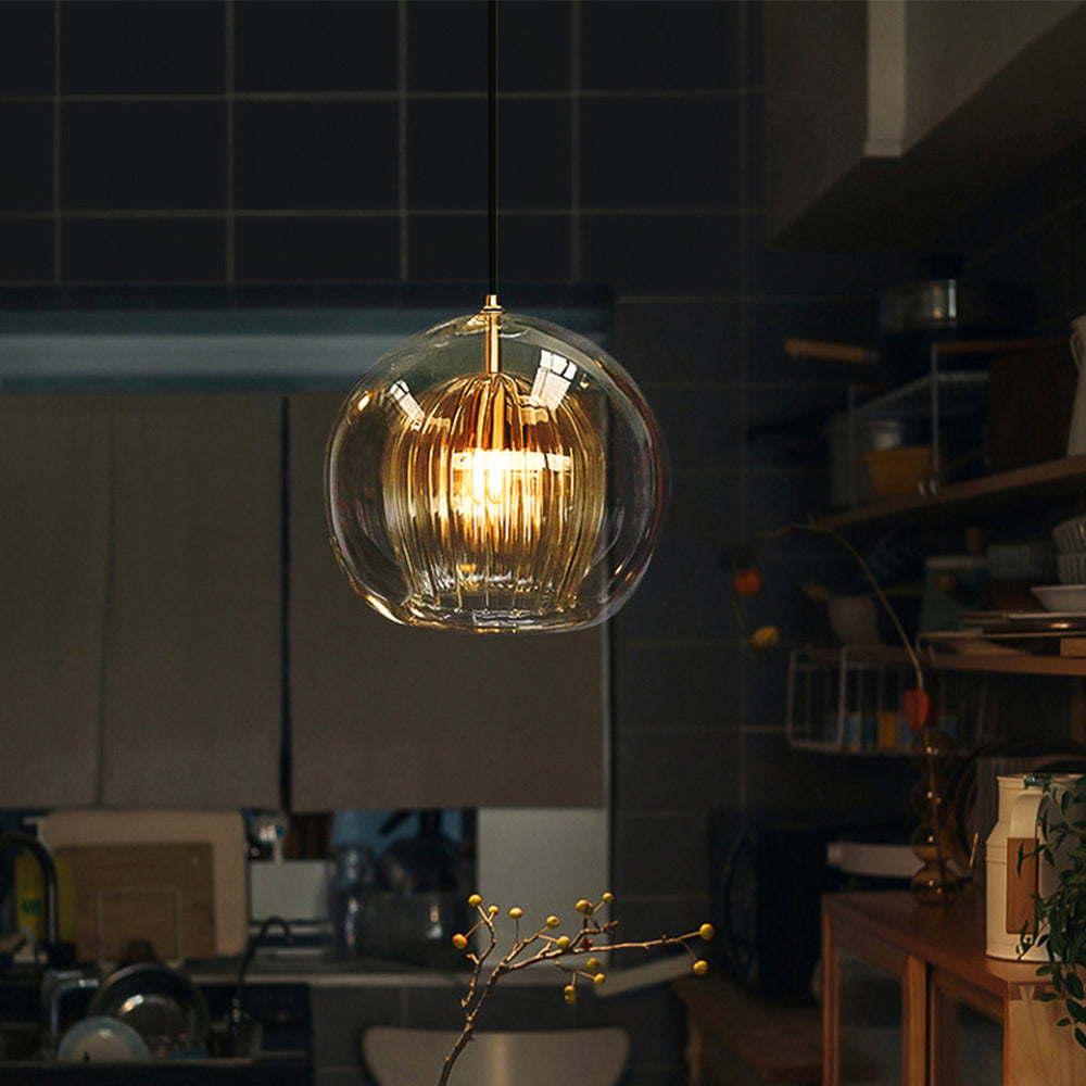 Pendant Light | Glass Globe Ribbed Design