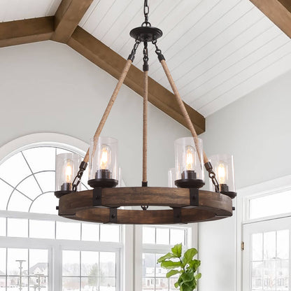 Pendant Light | Wood Ring Rope Chandelier