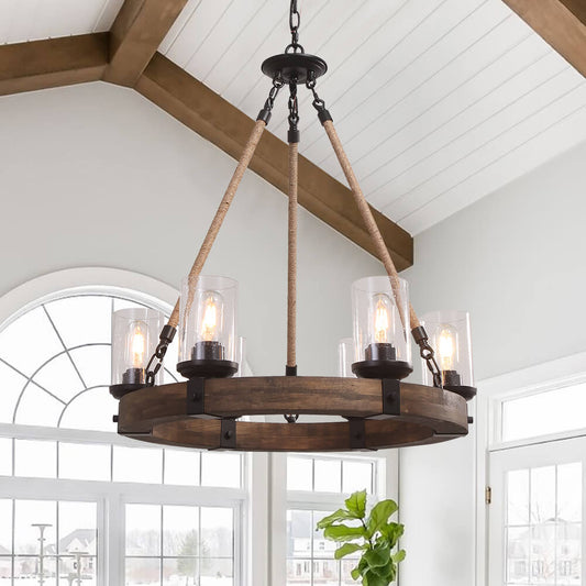 Pendant Light | Wood Ring Rope Chandelier