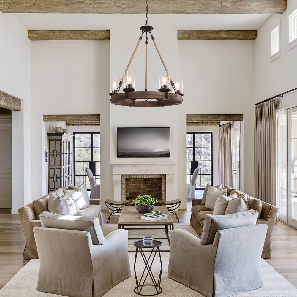 Pendant Light | Wood Ring Rope Chandelier