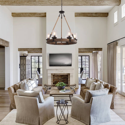 Pendant Light | Wood Ring Rope Chandelier