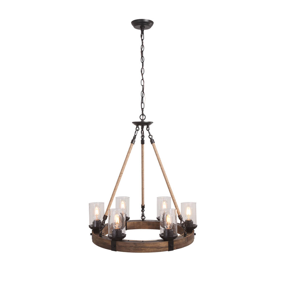 Pendant Light | Wood Ring Rope Chandelier