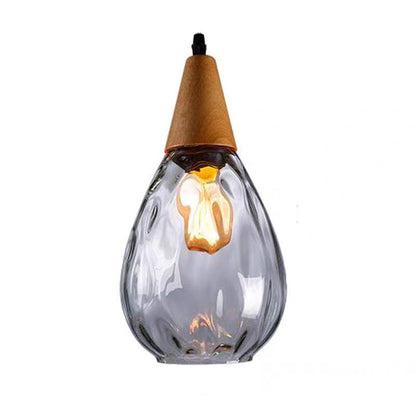 Pendant Light | Wood Cap Glass Teardrop Design