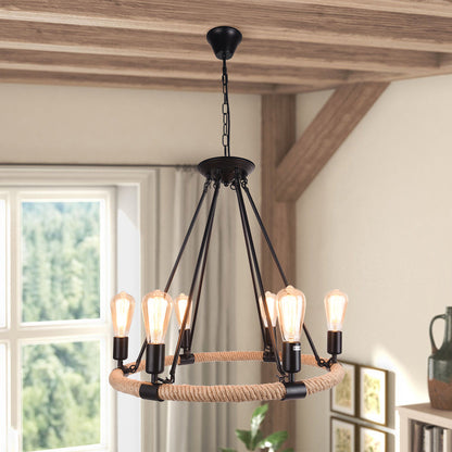 Pendant Light | Wagon Wheel Rope Chandelier