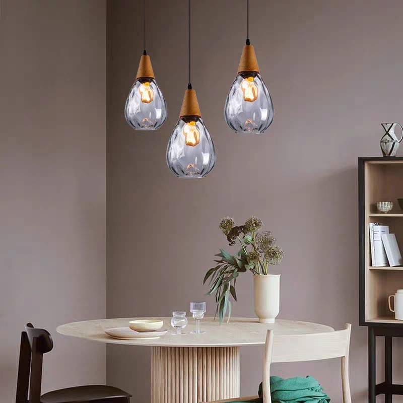 Pendant Light | Wood Cap Glass Teardrop Design