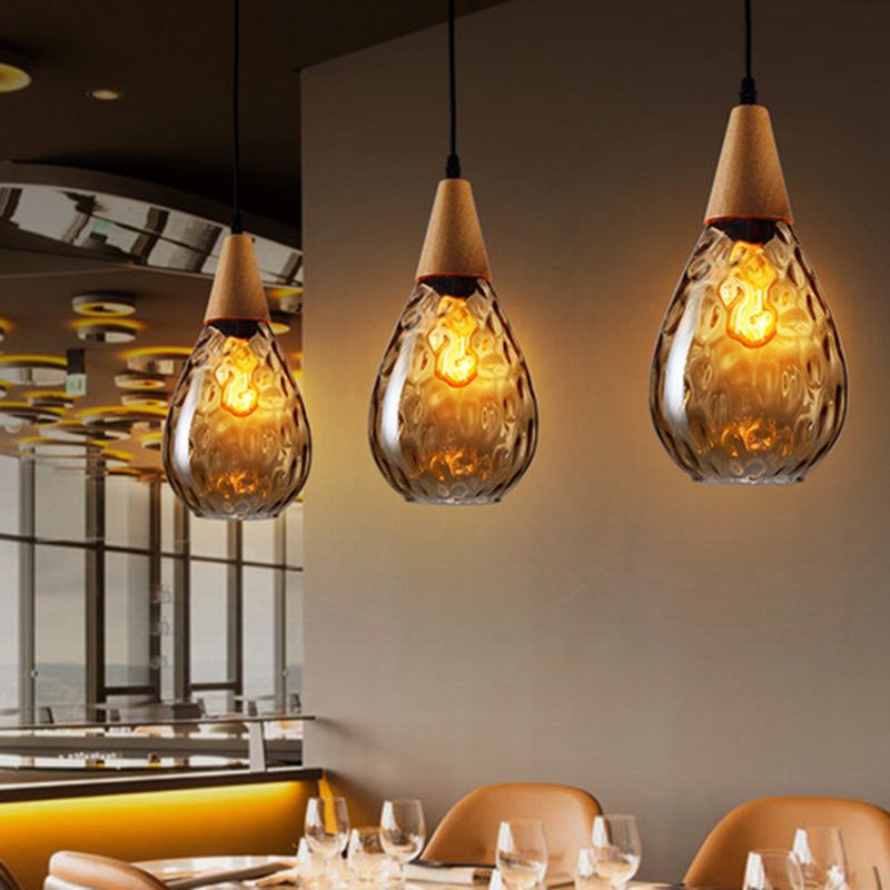 Pendant Light | Wood Cap Glass Teardrop Design