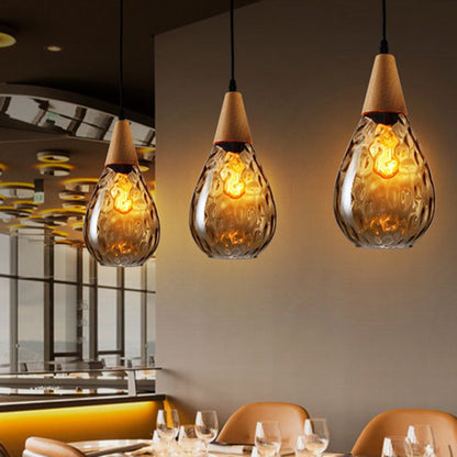 Pendant Light | Wood Cap Glass Teardrop Design