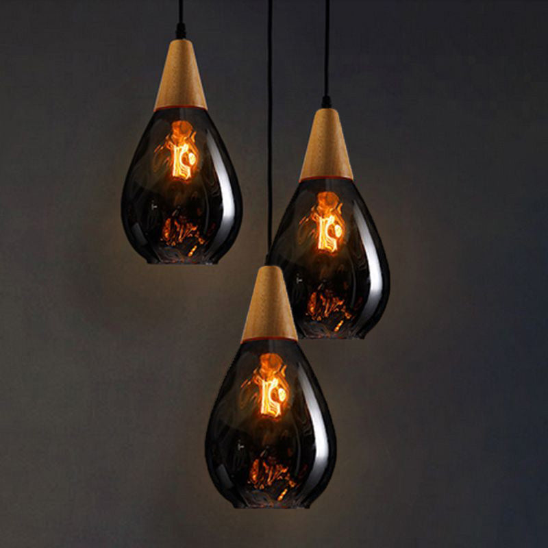 Pendant Light | Wood Cap Glass Teardrop Design