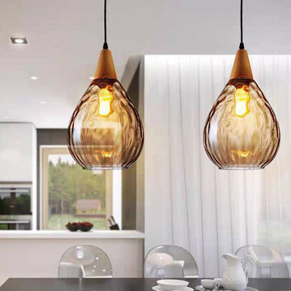 Pendant Light | Wood Cap Glass Teardrop Design