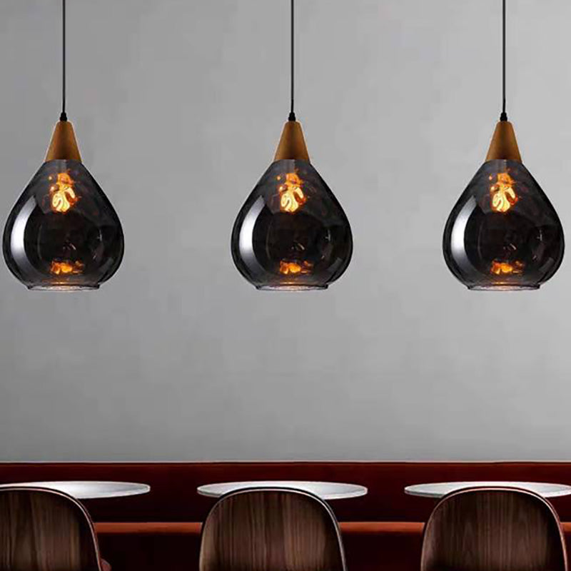 Pendant Light | Wood Cap Glass Teardrop Design