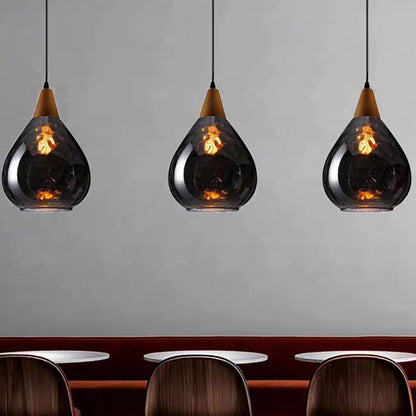 Pendant Light | Wood Cap Glass Teardrop Design