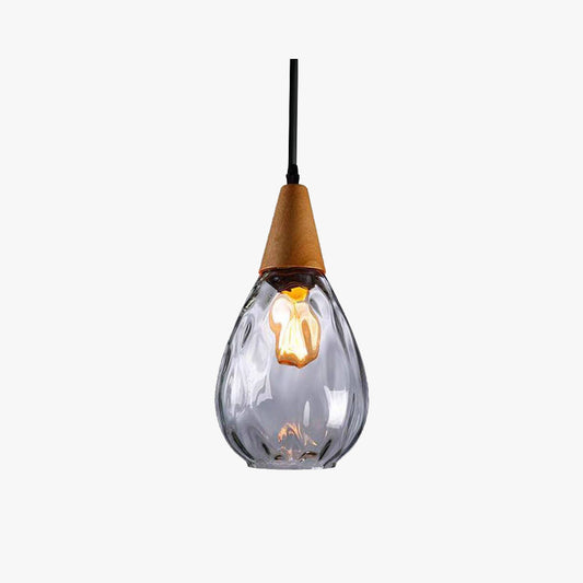 Pendant Light | Wood Cap Glass Teardrop Design
