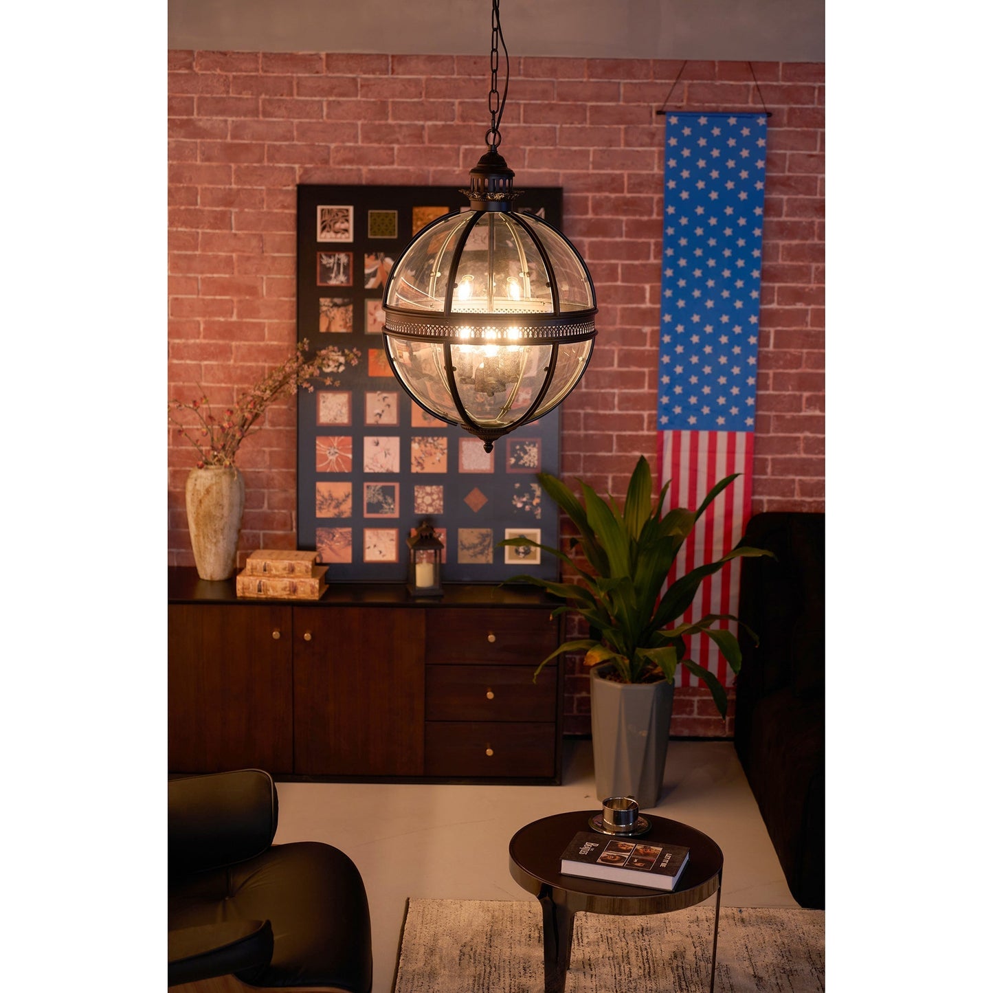 Pendant Light | Glass Globe Cage Design