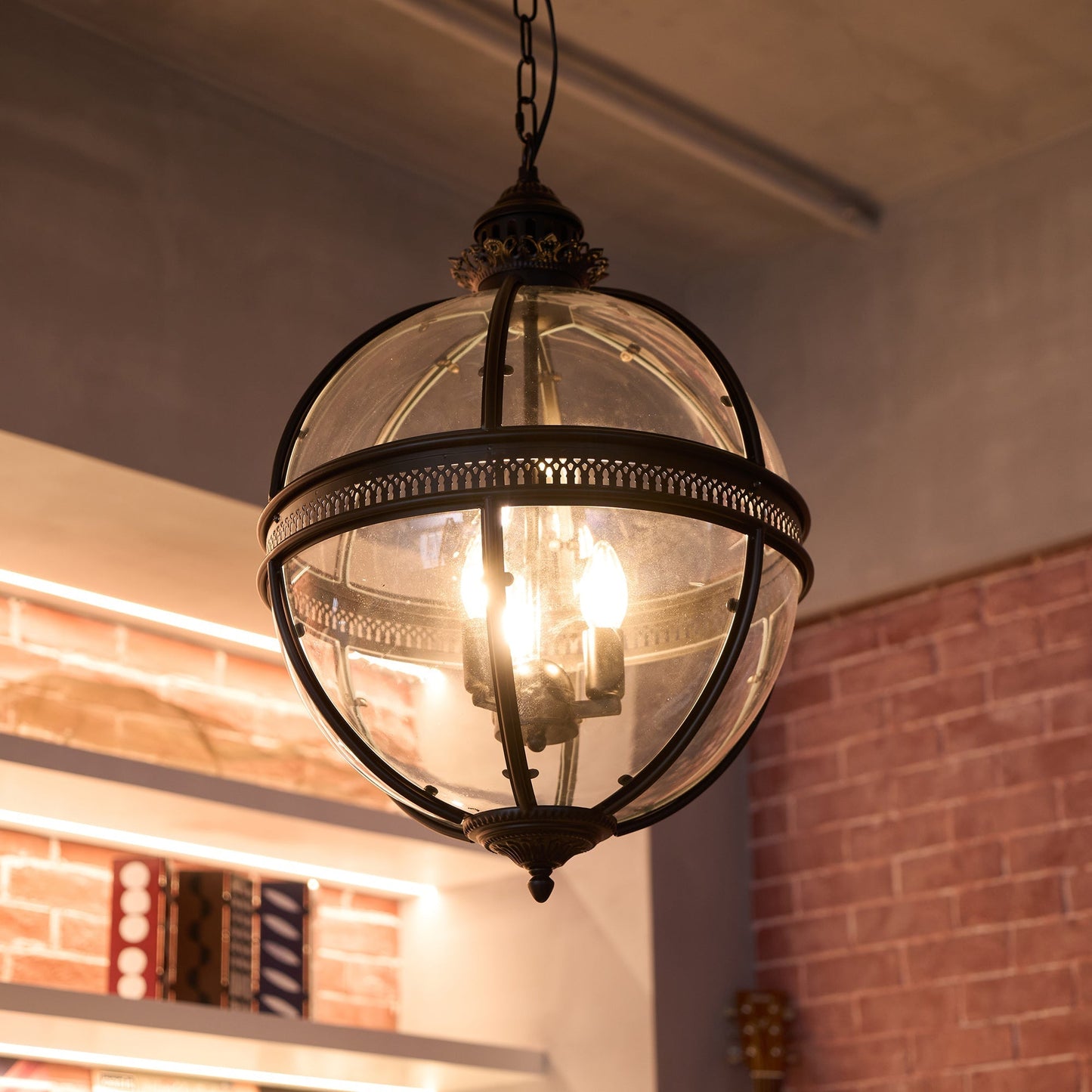 Pendant Light | Glass Globe Cage Design