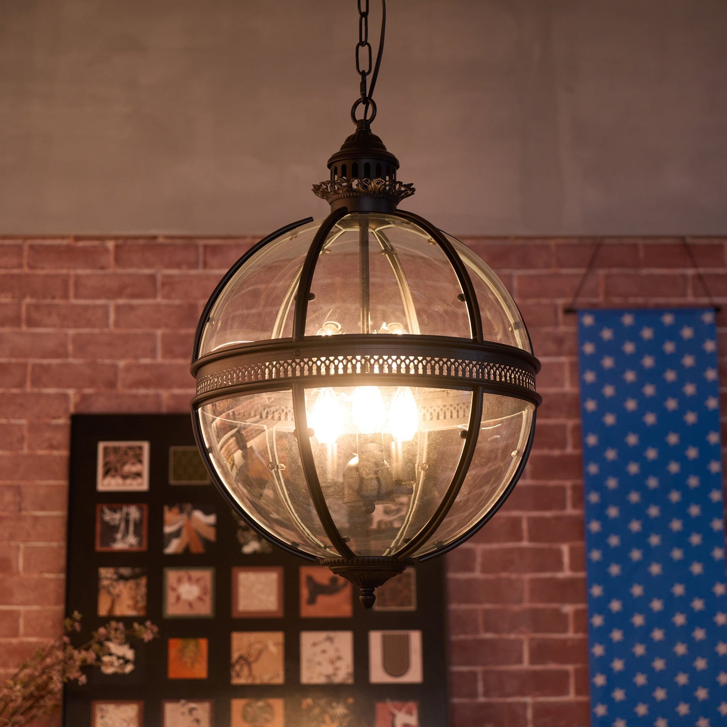 Pendant Light | Glass Globe Cage Design