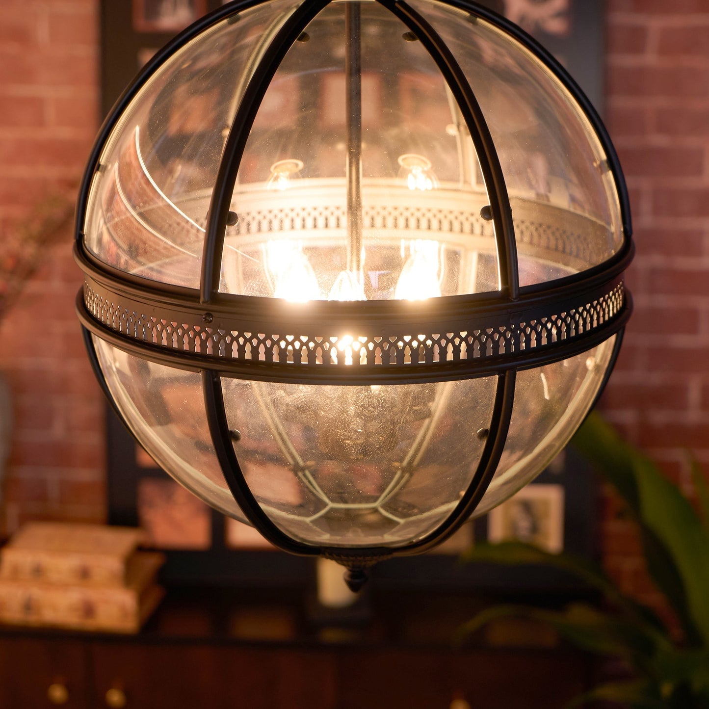 Pendant Light | Glass Globe Cage Design
