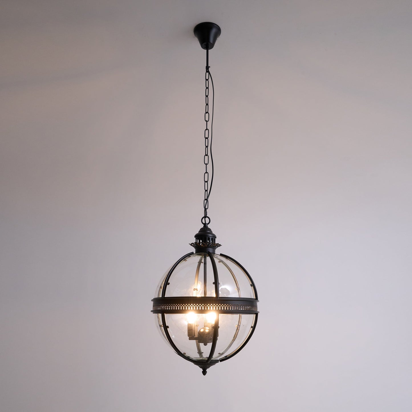 Pendant Light | Glass Globe Cage Design