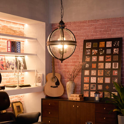 Pendant Light | Glass Globe Cage Design