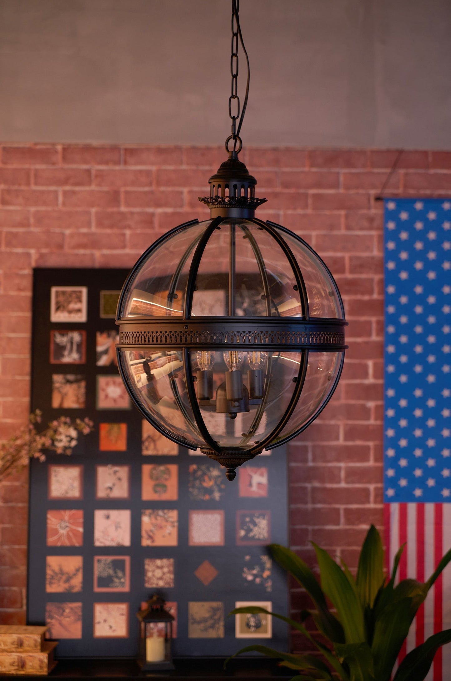 Pendant Light | Glass Globe Cage Design