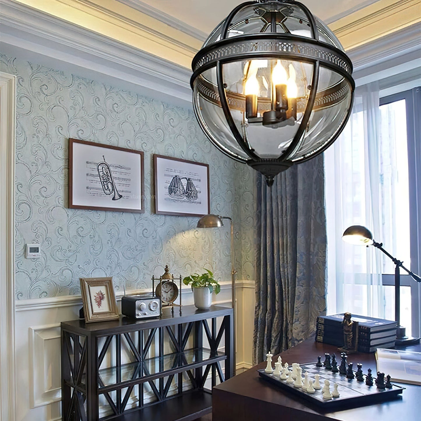 Pendant Light | Glass Globe Cage Design
