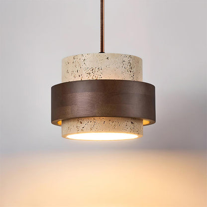 Pendant Light | Travertine Wood Cylinder Design