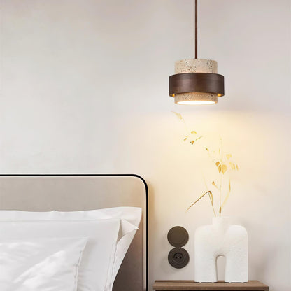 Pendant Light | Travertine Wood Cylinder Design