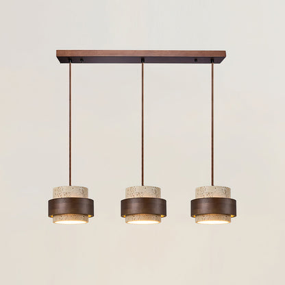 Pendant Light | Travertine Wood Cylinder Design