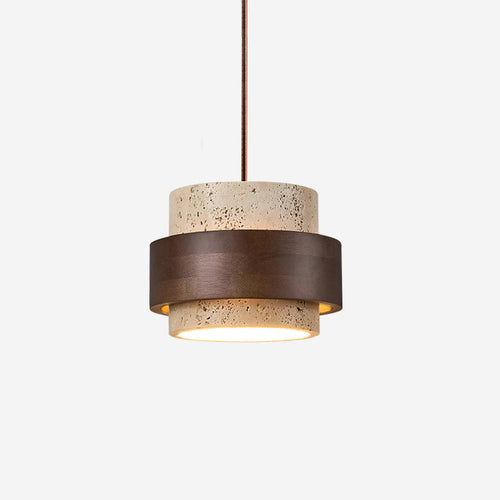 Pendant Light | Travertine Wood Cylinder Design