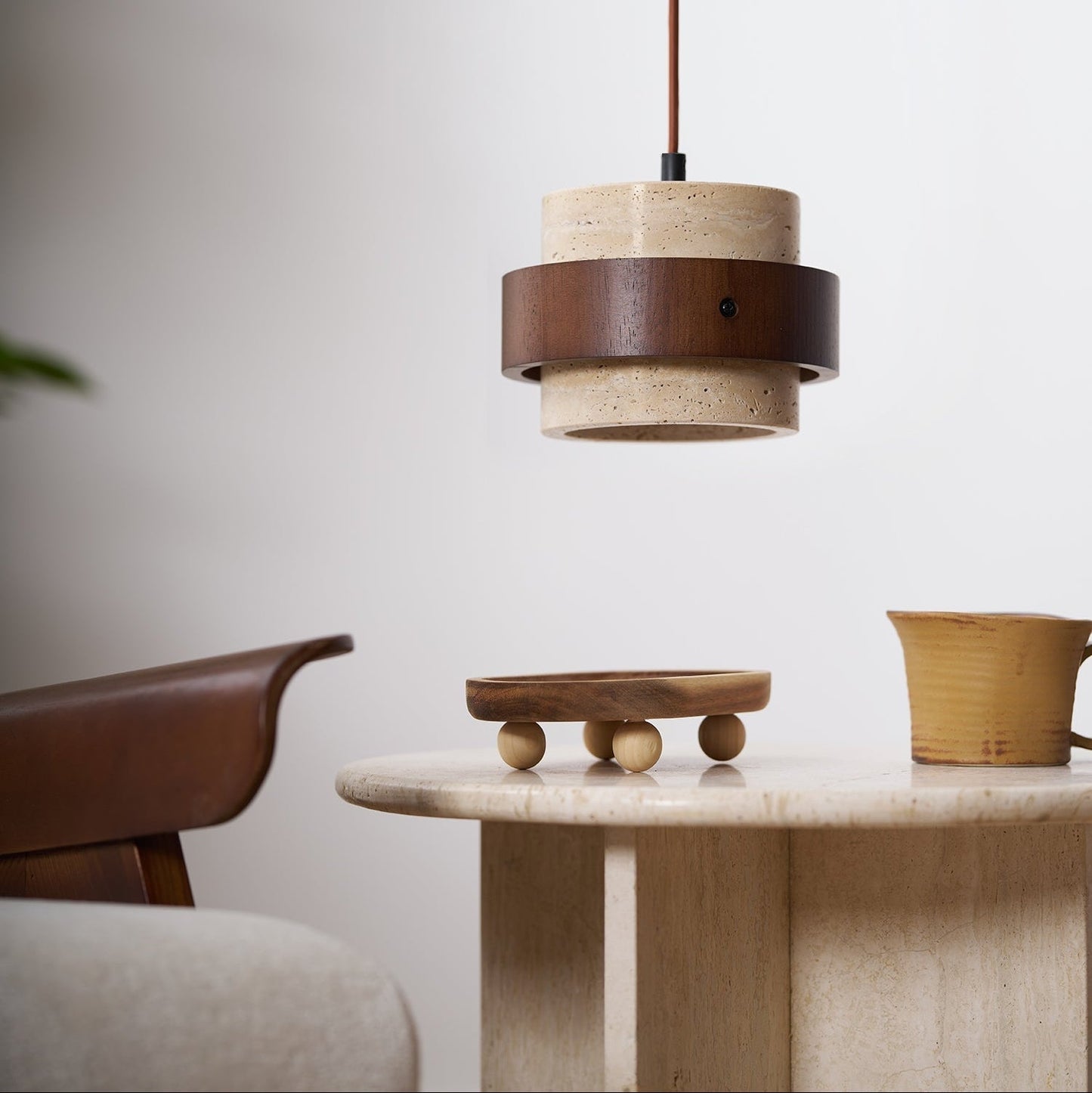 Pendant Light | Travertine Wood Cylinder Design