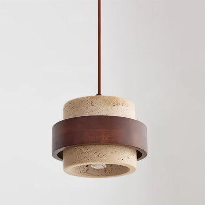 Pendant Light | Travertine Wood Cylinder Design