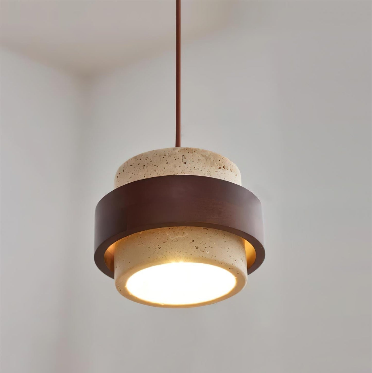 Pendant Light | Travertine Wood Cylinder Design