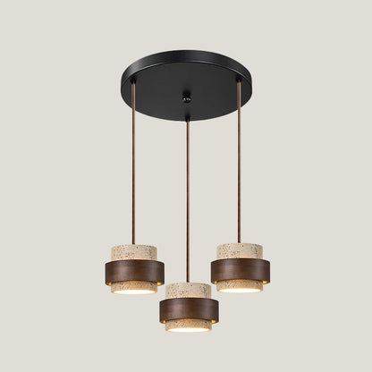 Pendant Light | Travertine Wood Cylinder Design