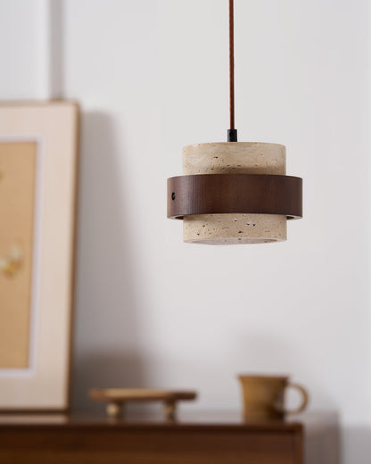 Pendant Light | Travertine Wood Cylinder Design