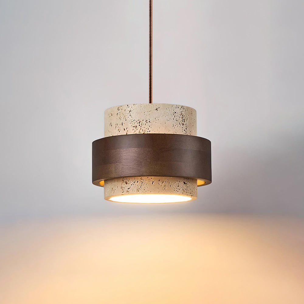 Pendant Light | Travertine Wood Cylinder Design