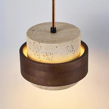 Pendant Light | Travertine Wood Cylinder Design