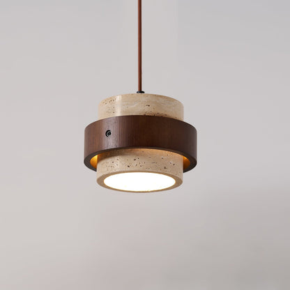 Pendant Light | Travertine Wood Cylinder Design
