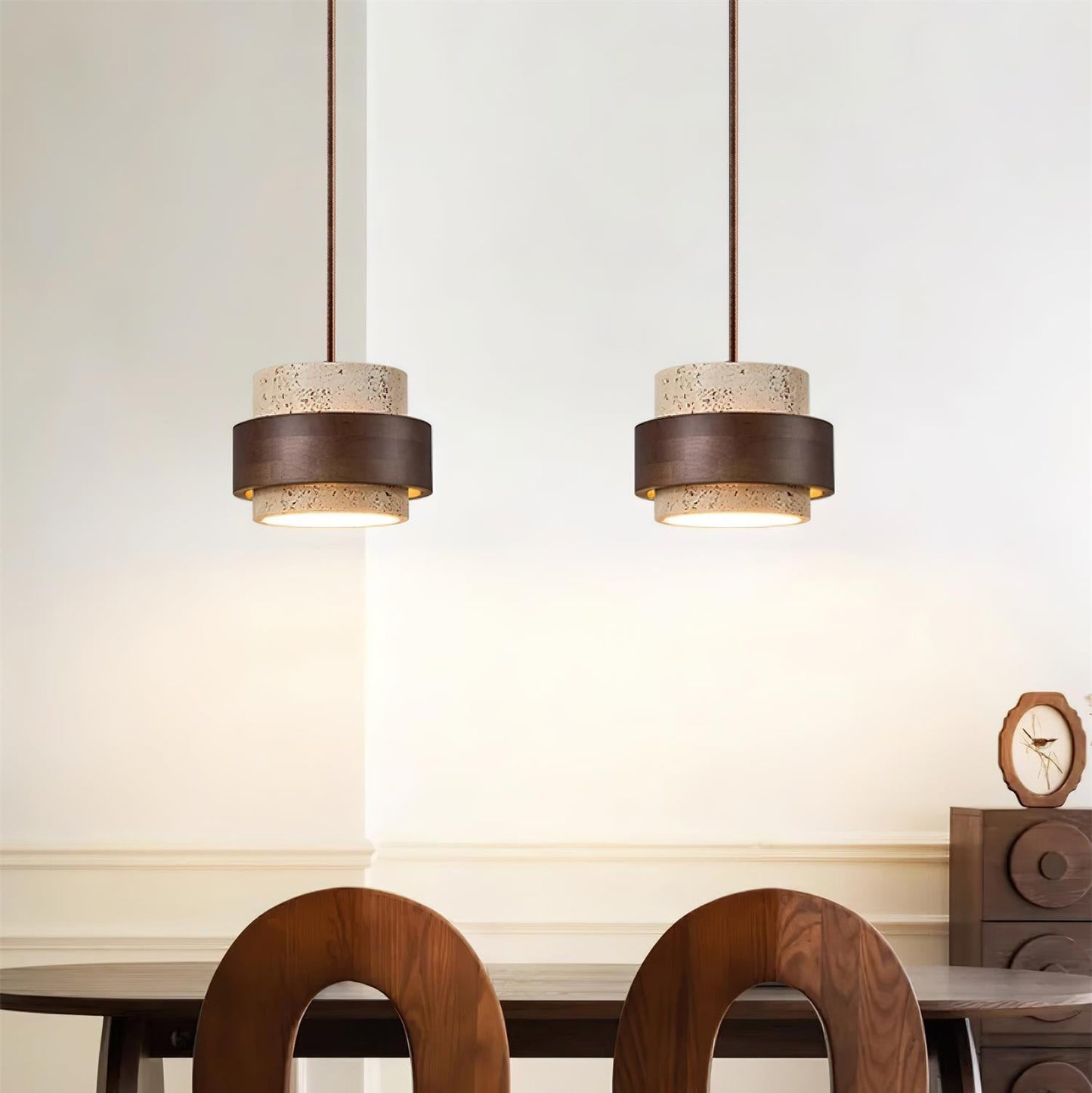 Pendant Light | Travertine Wood Cylinder Design