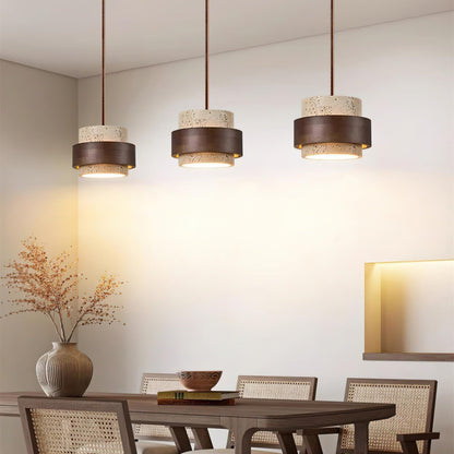 Pendant Light | Travertine Wood Cylinder Design