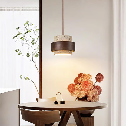 Pendant Light | Travertine Wood Cylinder Design