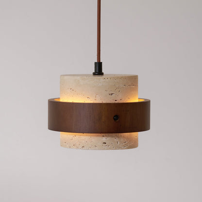 Pendant Light | Travertine Wood Cylinder Design