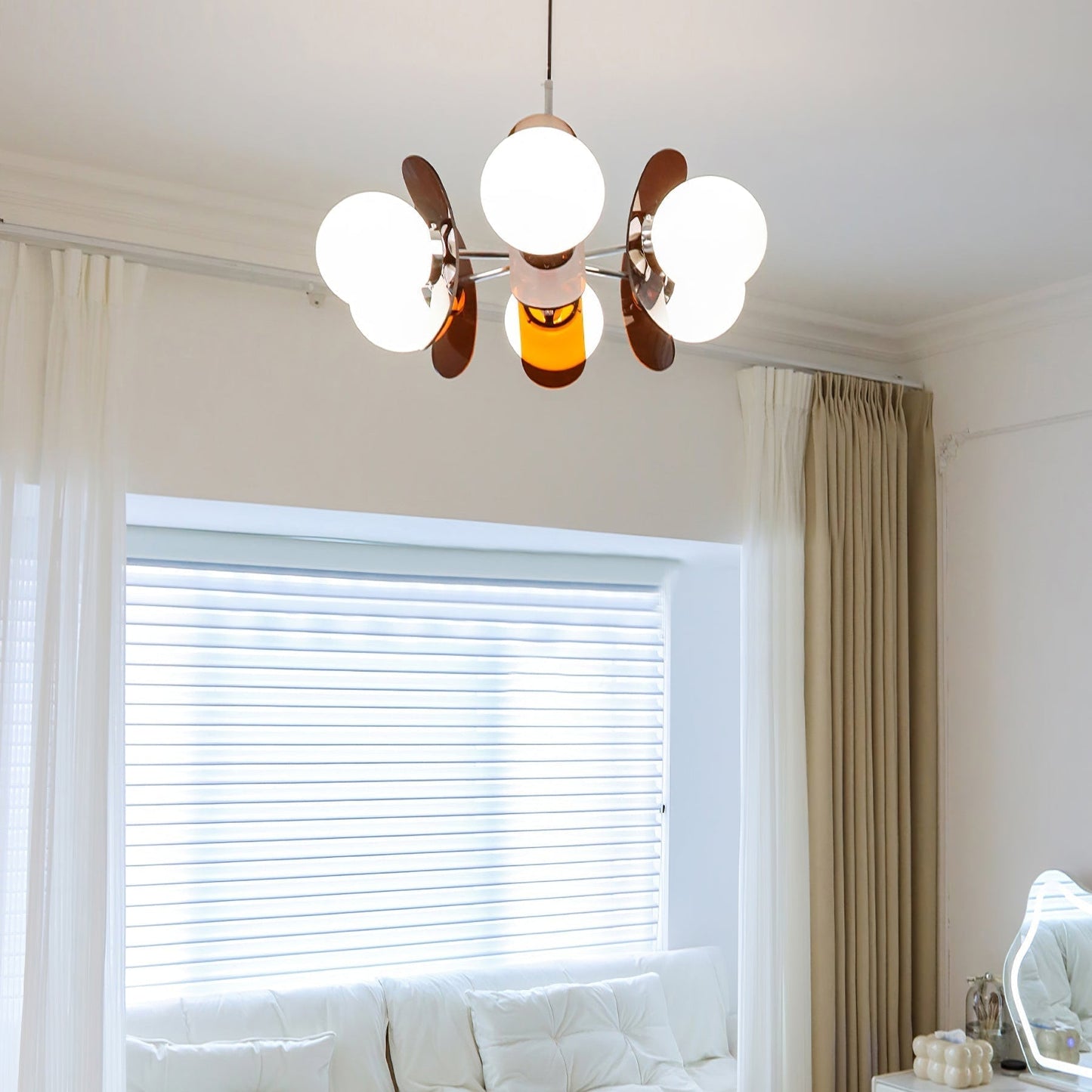 Ceiling Light | Amber Glass Globe Chandelier